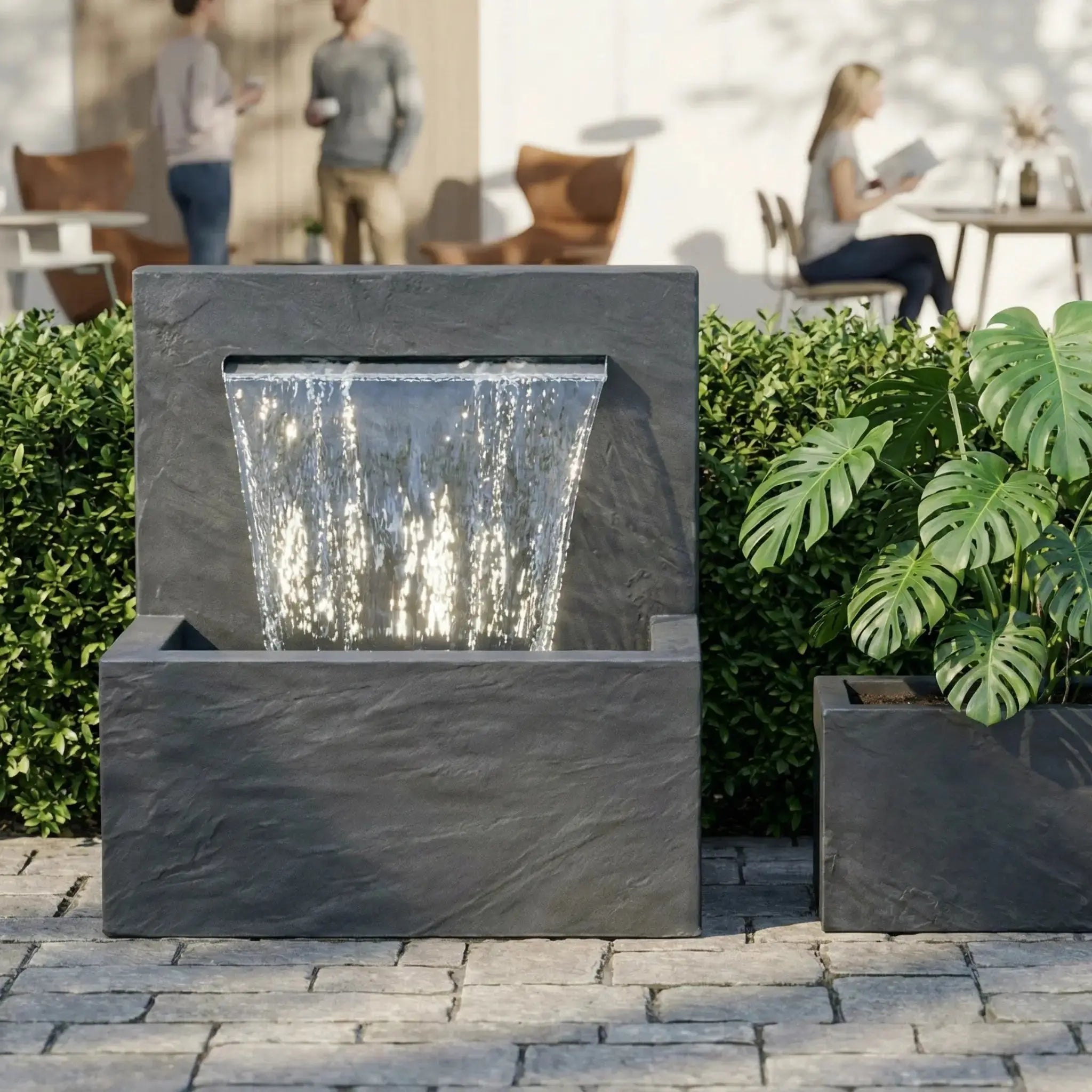 VICTORIA Falls – Edler Schiefer Gartenbrunnen mit Wasserfall und Beleuchtung (90 × 50 × 90 cm) - CLIMAQUA