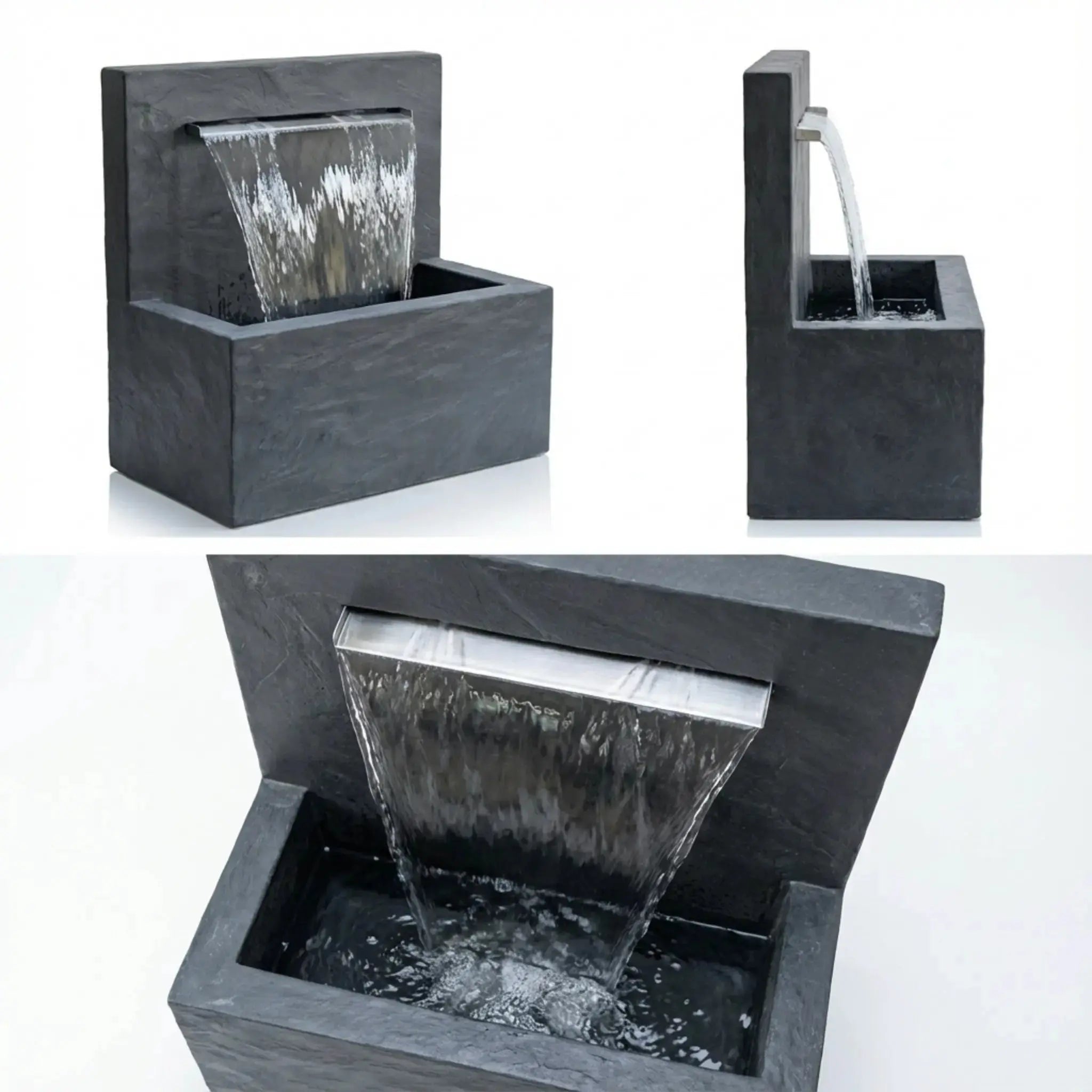 VICTORIA Falls – Edler Schiefer Gartenbrunnen mit Wasserfall und Beleuchtung (90 × 50 × 90 cm) - CLIMAQUA