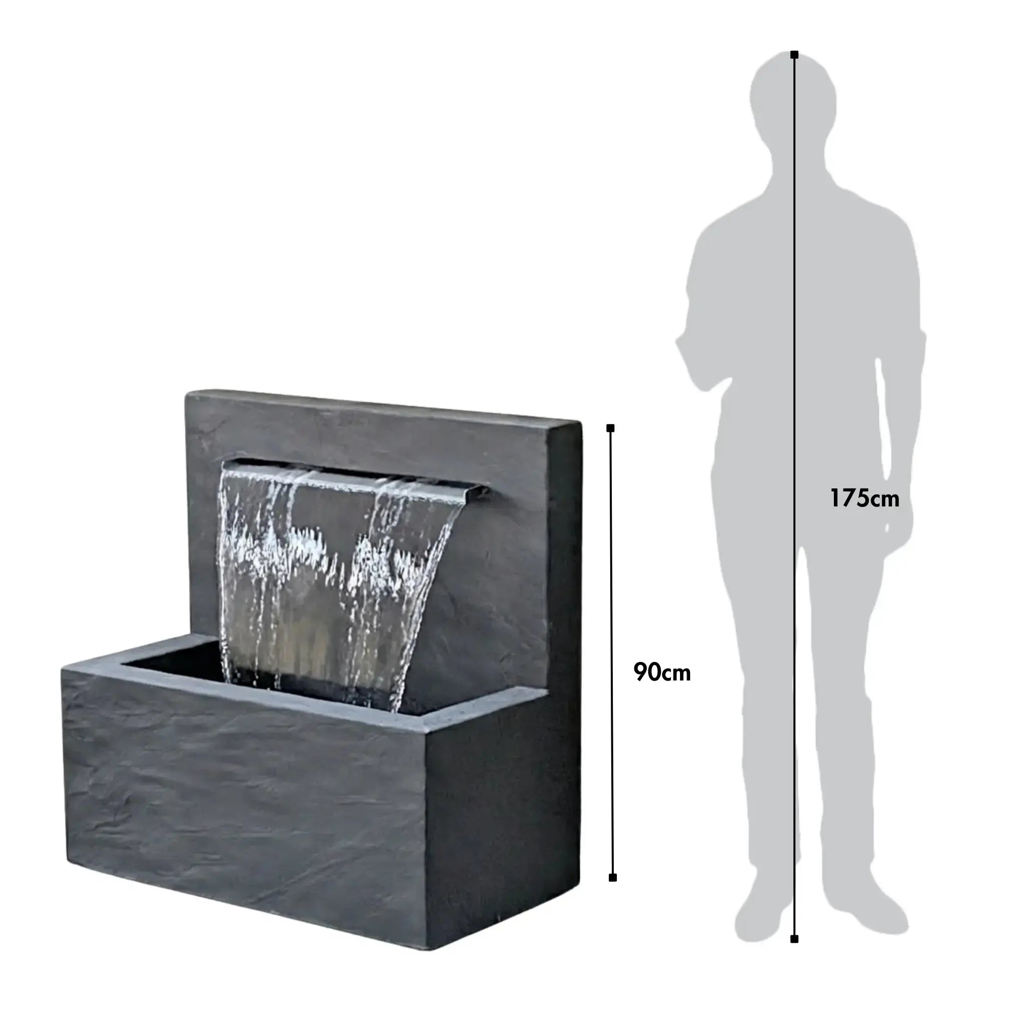 VICTORIA Falls – Edler Schiefer Gartenbrunnen mit Wasserfall und Beleuchtung (90 × 50 × 90 cm) - CLIMAQUA