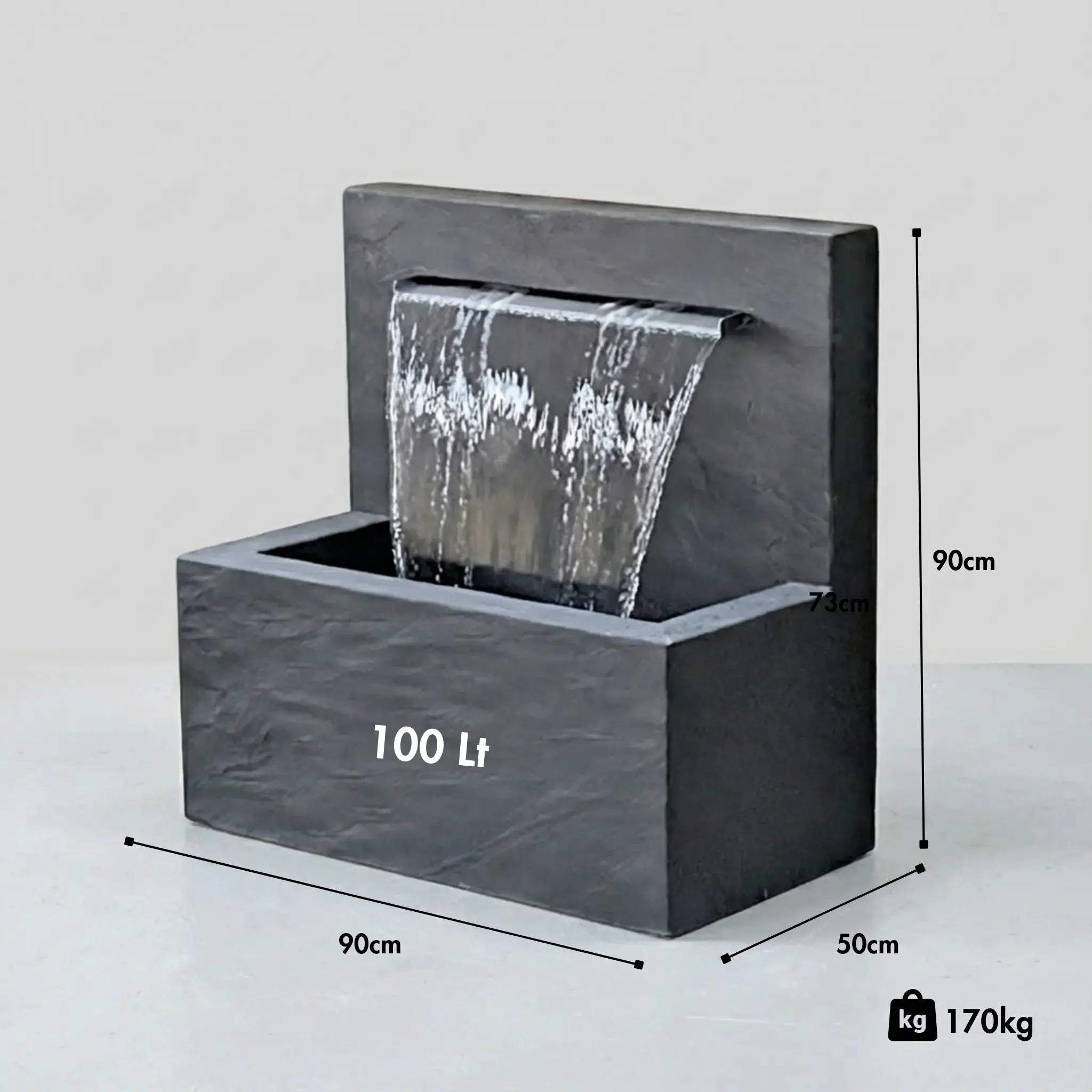 VICTORIA Falls – Edler Schiefer Gartenbrunnen mit Wasserfall und Beleuchtung (90 × 50 × 90 cm) - CLIMAQUA