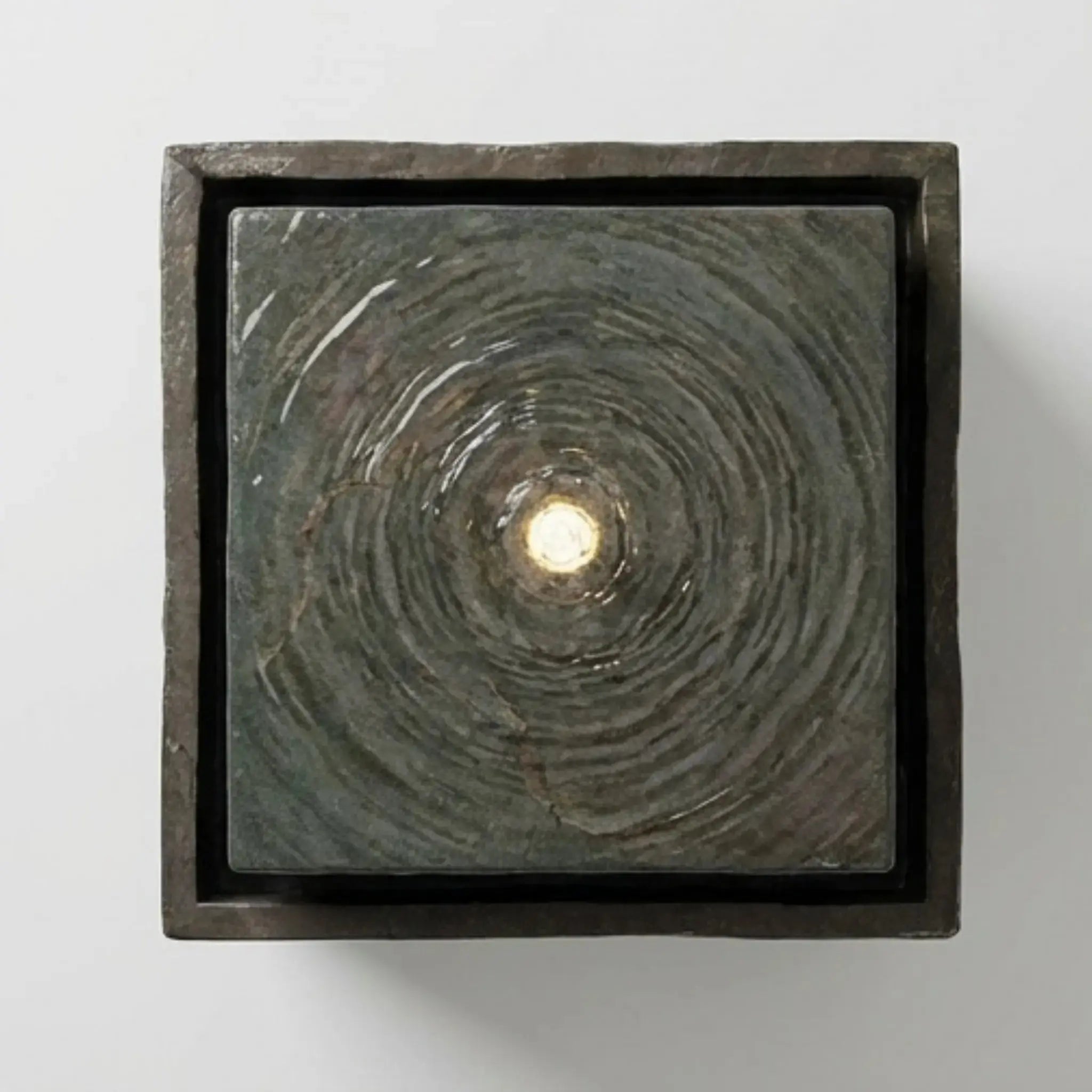 VIDA 40 Rusty – Springbrunnen edel eckig Naturschiefer Braun, Vogeltränke, stimmungsvolle LED, 38 x 38 x 48 cm, 36 kg - CLIMAQUA