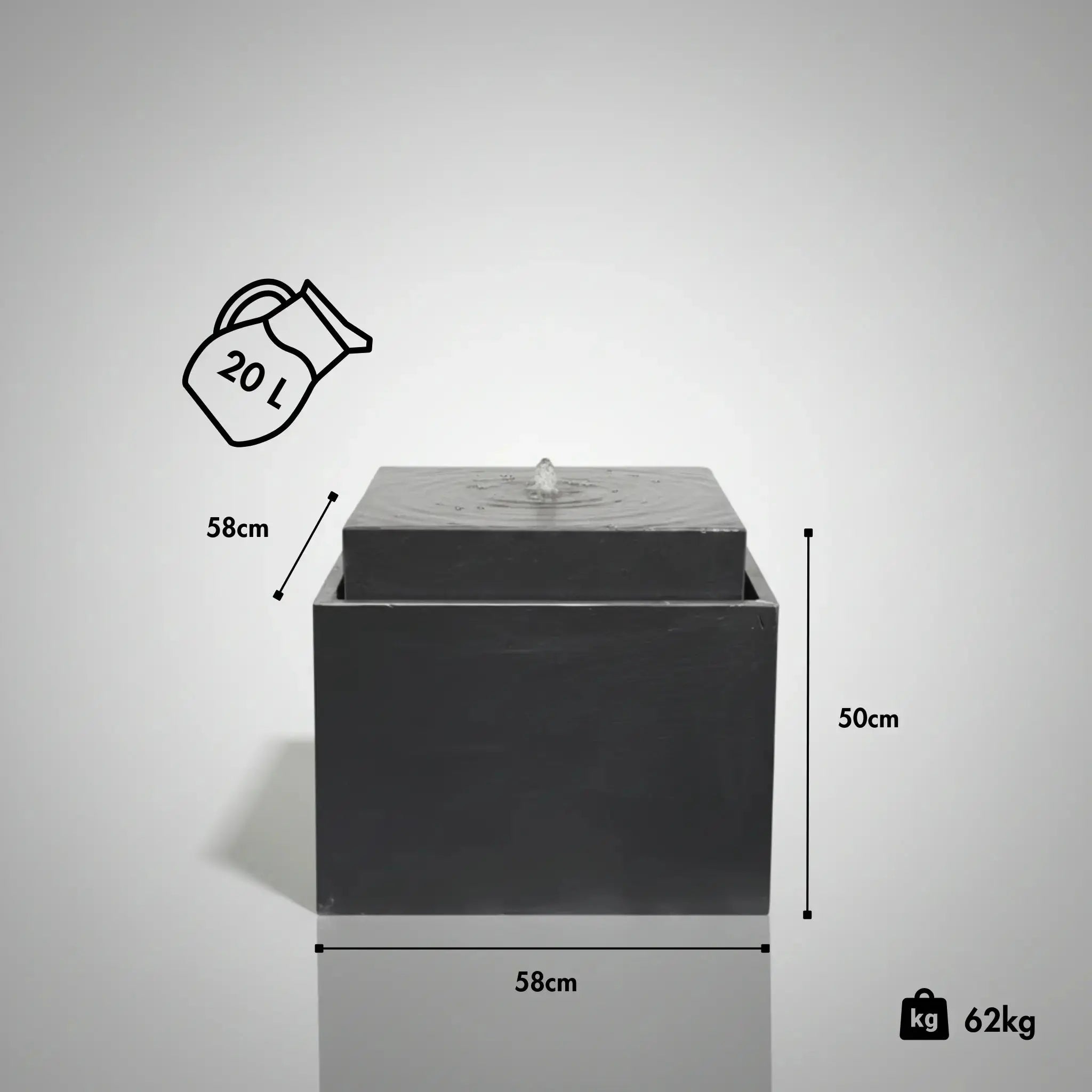 VIDA 60 Anthrazit – Gartenbrunnen modern Naturschiefer Schwarz, Vogeltränke, beleuchteter Wassersprudel, 57 x 57 x 50 cm, 60 kg - CLIMAQUA