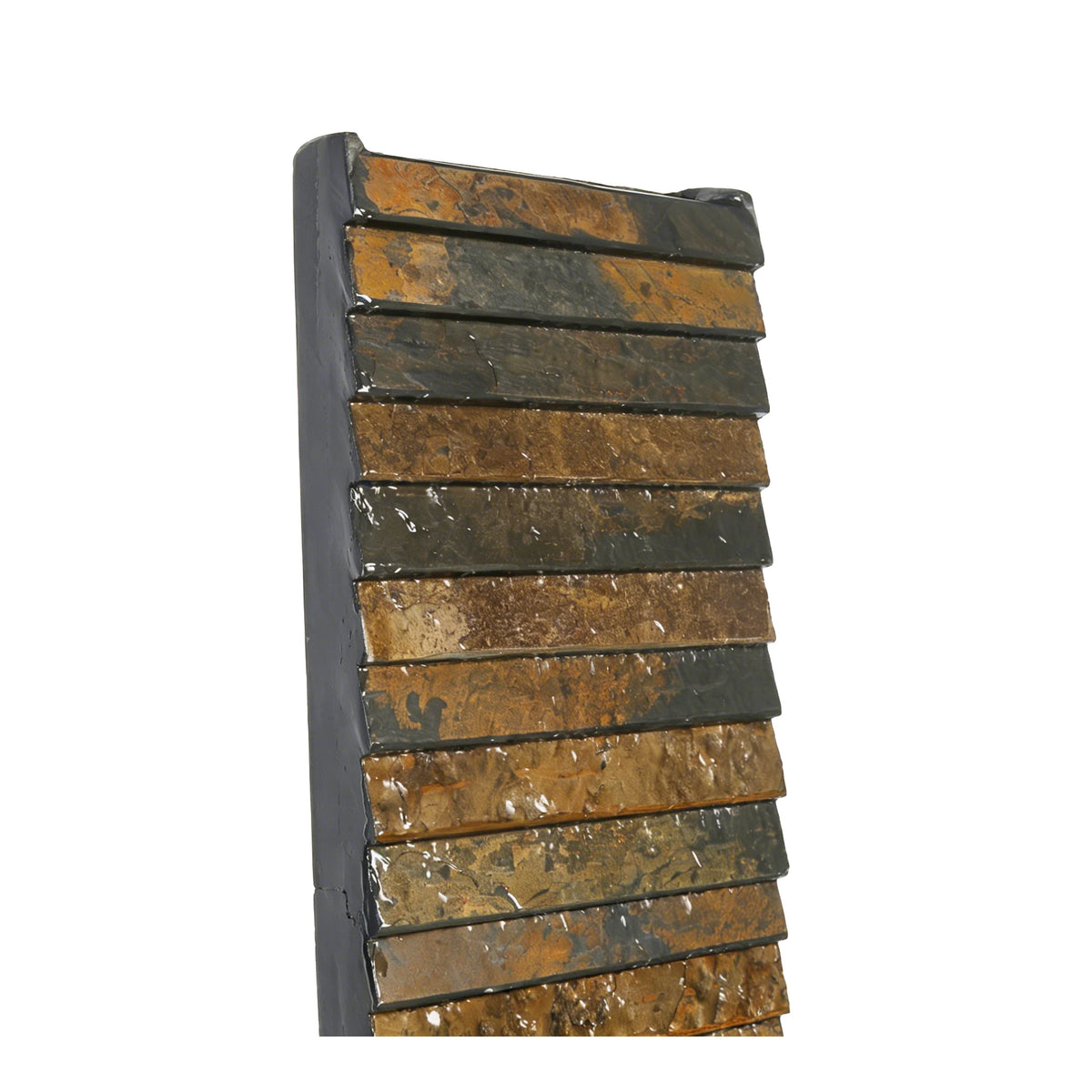 Close-up of the wet slate bars of the AVA XL water wall
