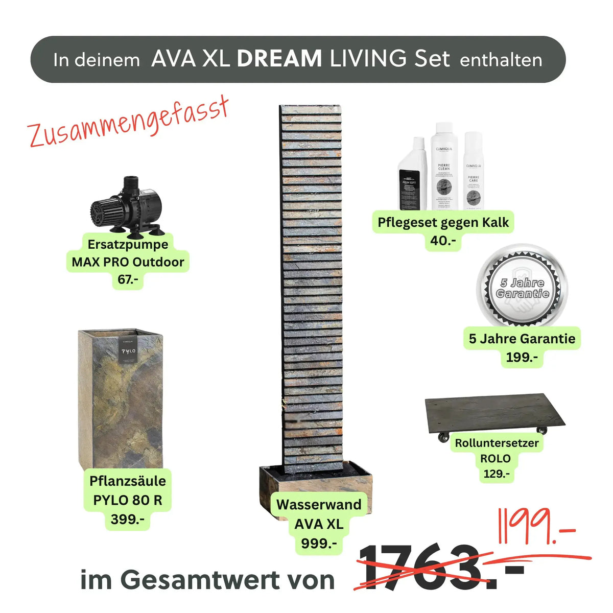 Wasserwand AVA XL DREAM LIVING Set - CLIMAQUA