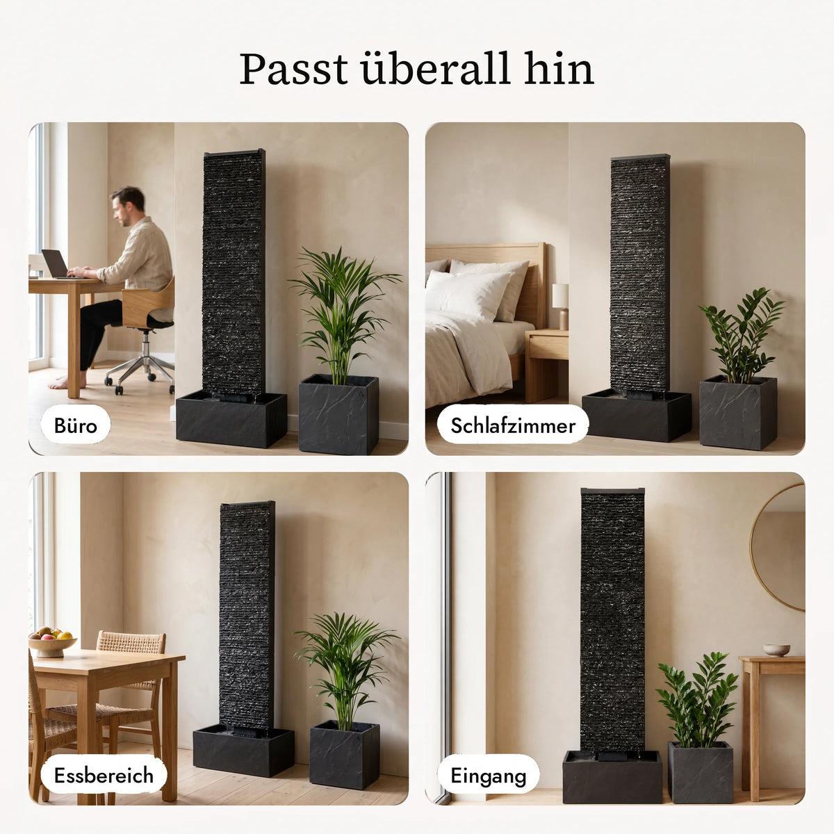 Wasserwand LIV L im Büro, Schlafzimmer, Essbereich und Eingang (KI-Inhalte)