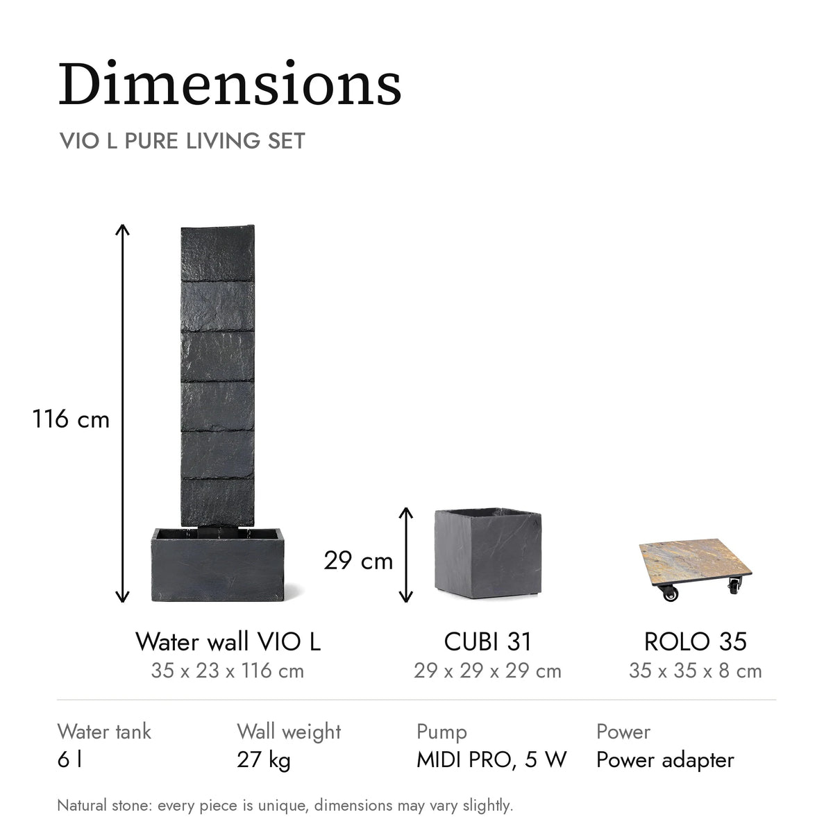 Dimensions of the VIO L PURE LIVING Set