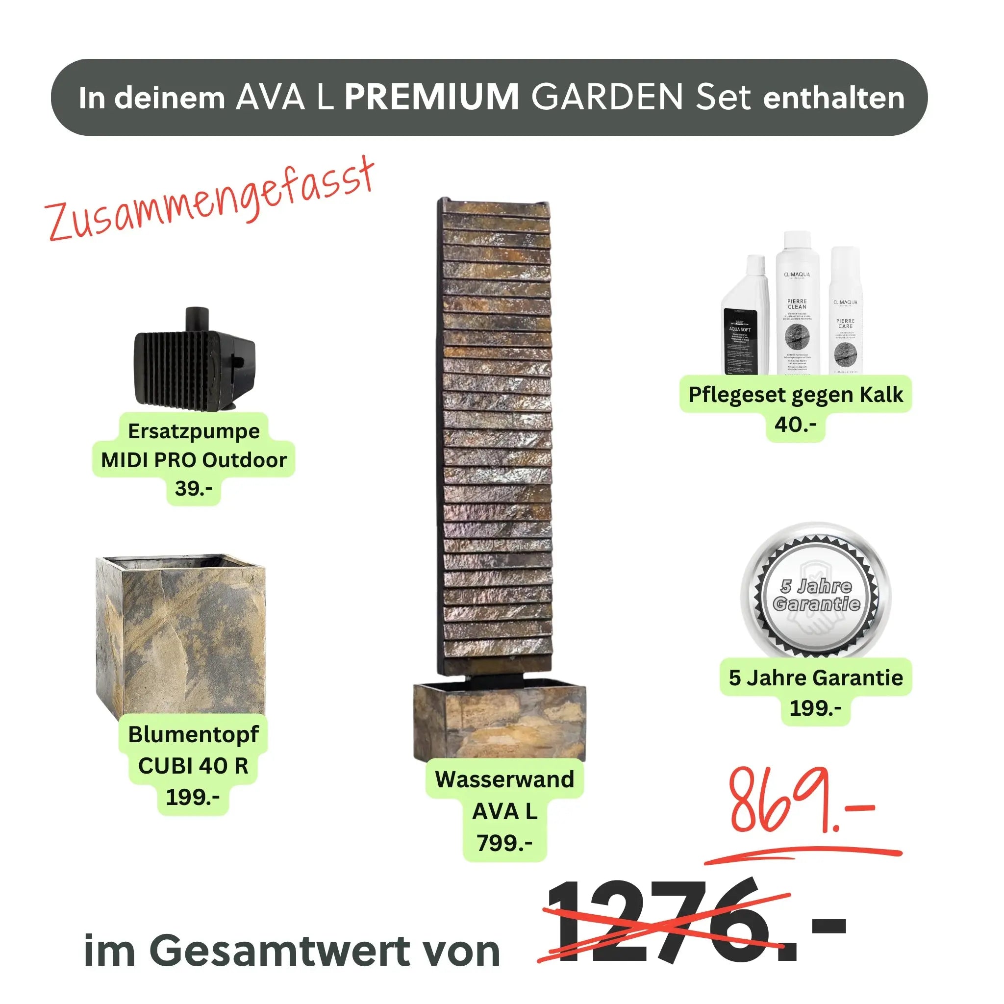 Wasserwand AVA L PREMIUM GARTEN Set - CLIMAQUA