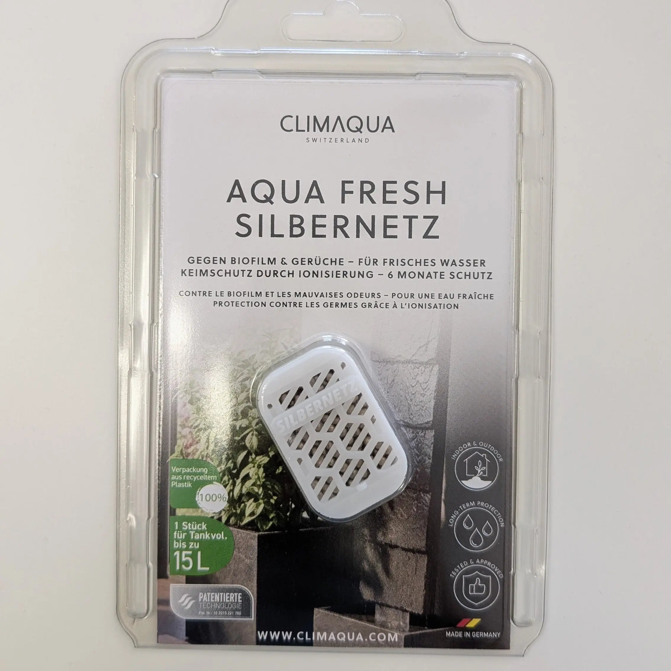 AQUA FRESH SILBERNETZ - Gegen Biofilm &amp; Gerüche - Für frisches Wasser, Keimschutz durch Ionisierung - CLIMAQUA