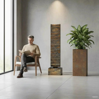 AVA L – Grosse Wasserwand Schiefer 130 cm Braun - CLIMAQUA