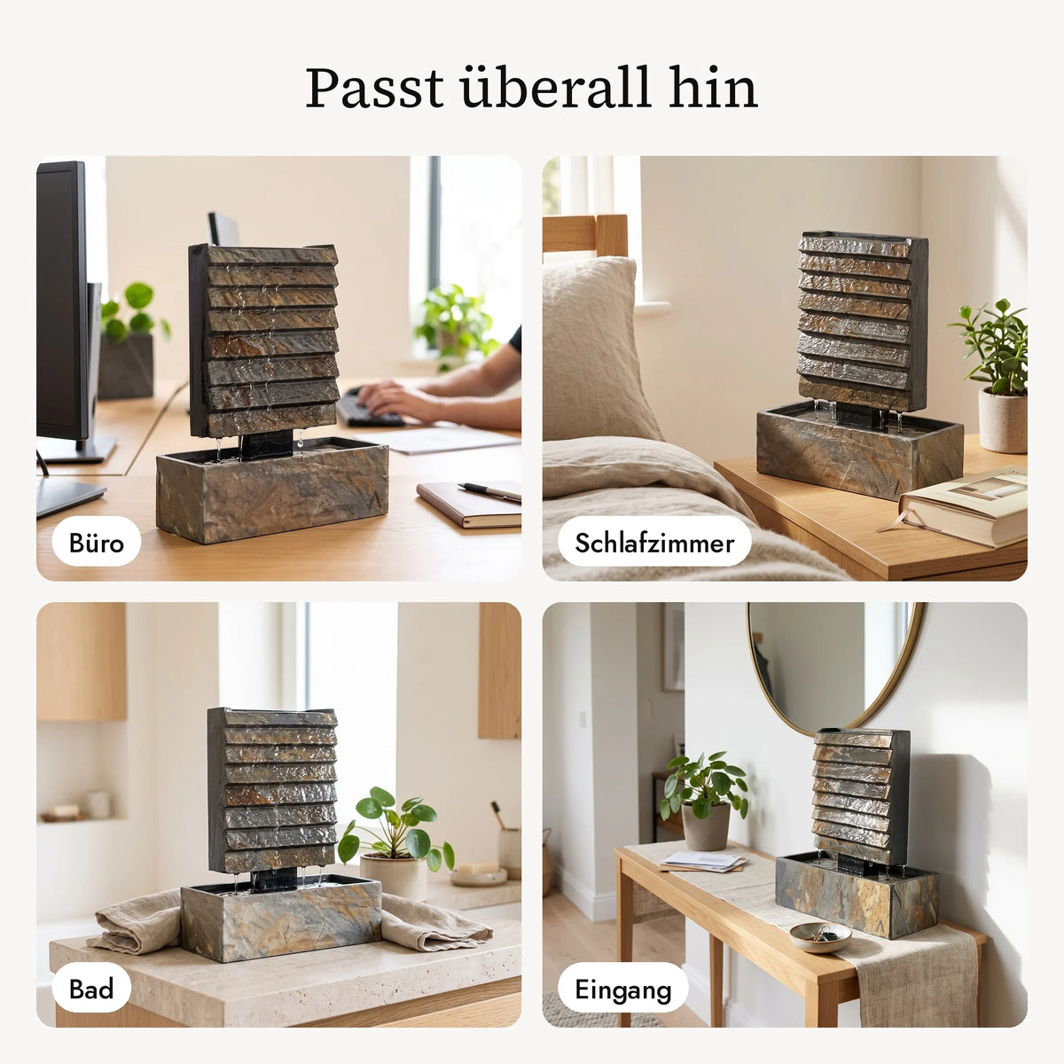 Kleine Wasserwand AVA S im Büro, Schlafzimmer, Bad und Eingang (KI-Inhalte)