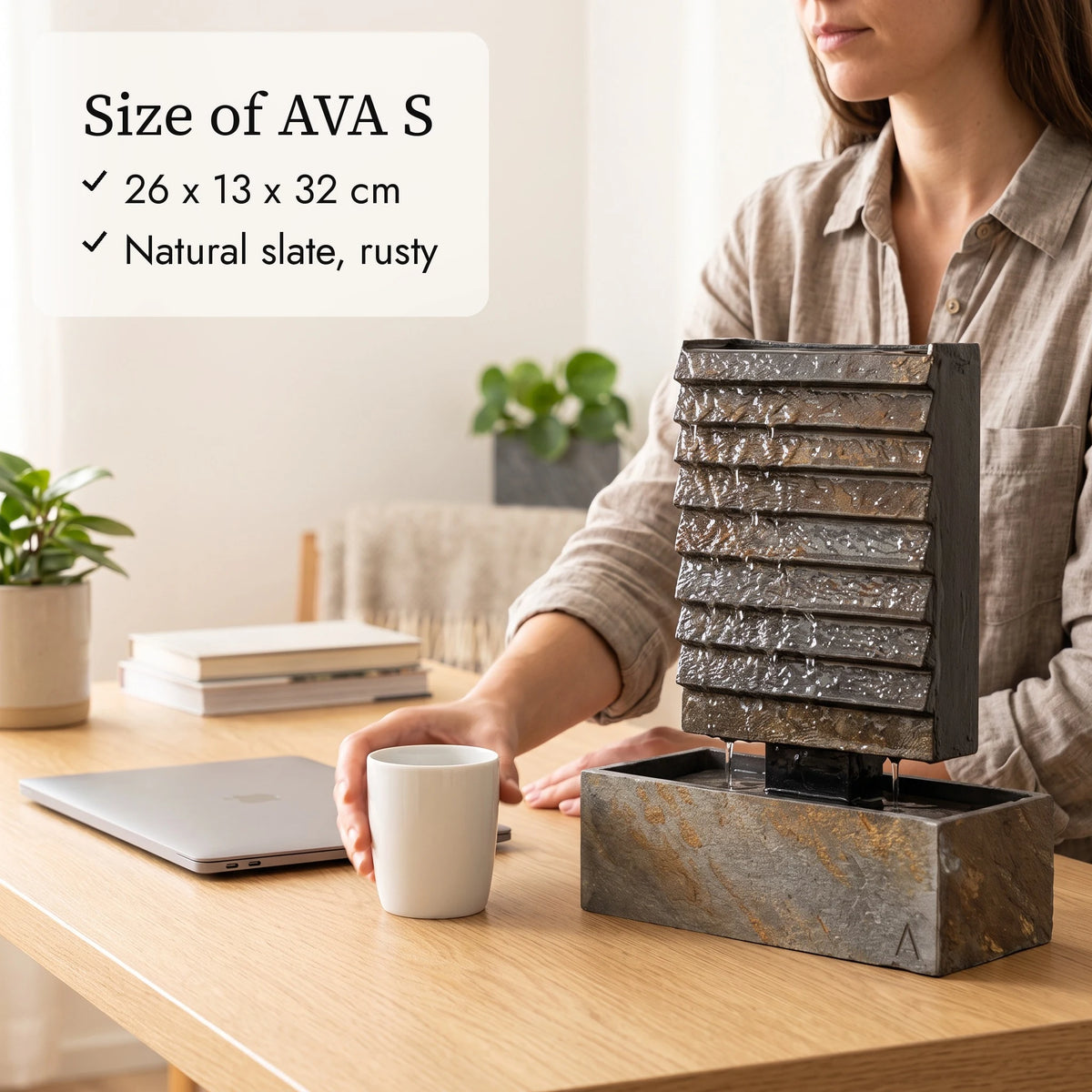 Size of the AVA S tabletop fountain (AI content)