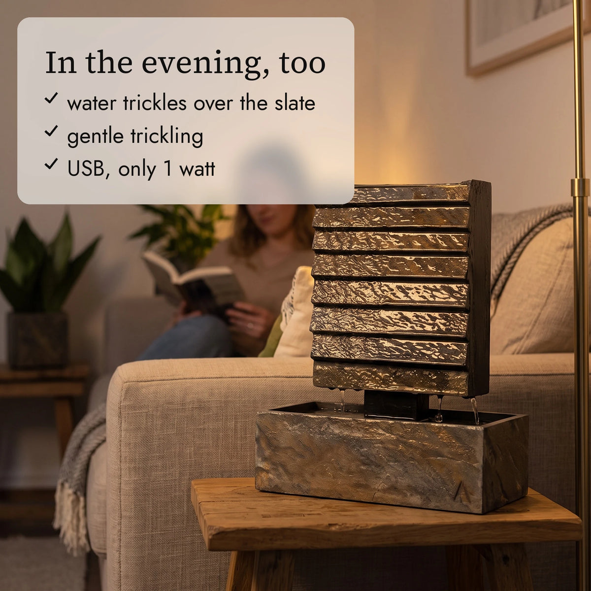 AVA S tabletop fountain in the evening (AI content)