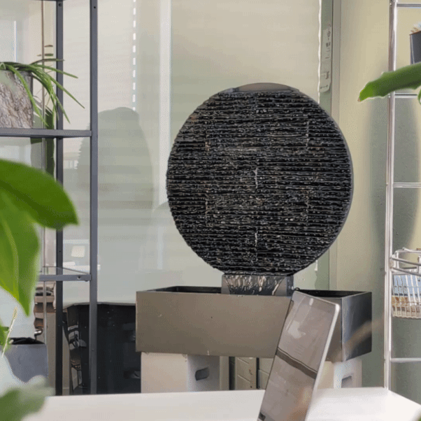 AYO L  – Grosser Zen Brunnen Kreis aus Schiefer Schwarz - CLIMAQUA