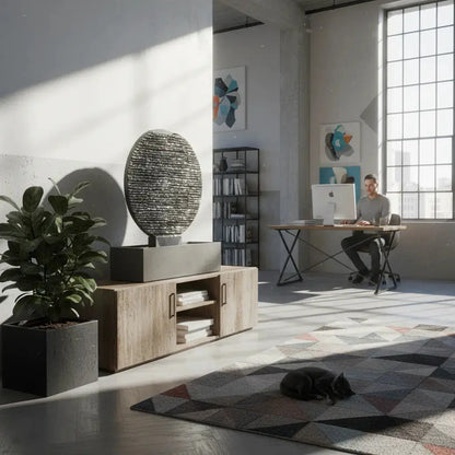 AYO L  – Grosser Zen Brunnen Kreis aus Schiefer Schwarz - CLIMAQUA