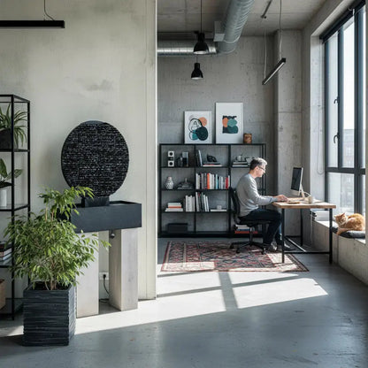 AYO L  – Grosser Zen Brunnen Kreis aus Schiefer Schwarz - CLIMAQUA