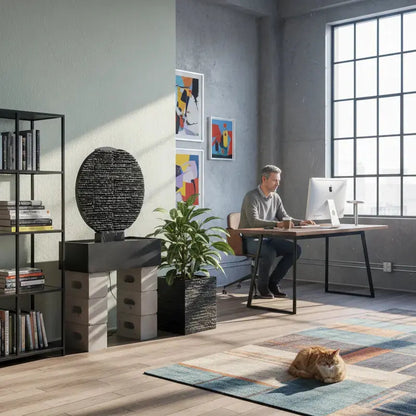 AYO L  – Grosser Zen Brunnen Kreis aus Schiefer Schwarz - CLIMAQUA