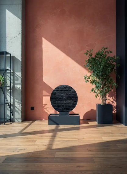 AYO L  – Grosser Zen Brunnen Kreis aus Schiefer Schwarz - CLIMAQUA