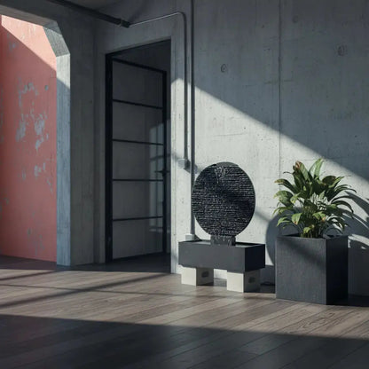 AYO L  – Grosser Zen Brunnen Kreis aus Schiefer Schwarz - CLIMAQUA