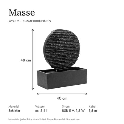 Masse Zen Brunnen AYO M: 40 x 18 x 48 cm, Wasserbehälter ca. 5,6 l