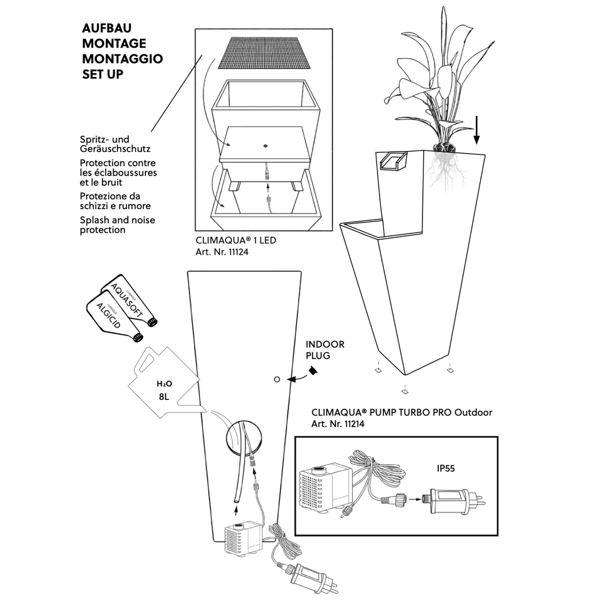 ZOE 30 Anthrazit – Wasserfallbrunnen mit Pflanzgefäss aus Naturschiefer Braun mit LED-Beleuchtung 38 x 26 x 76 cm 25 kg - CLIMAQUA