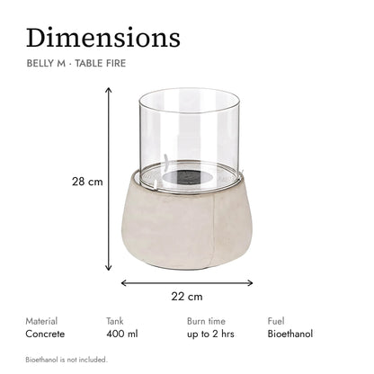 Dimensions of the BELLY M table fire