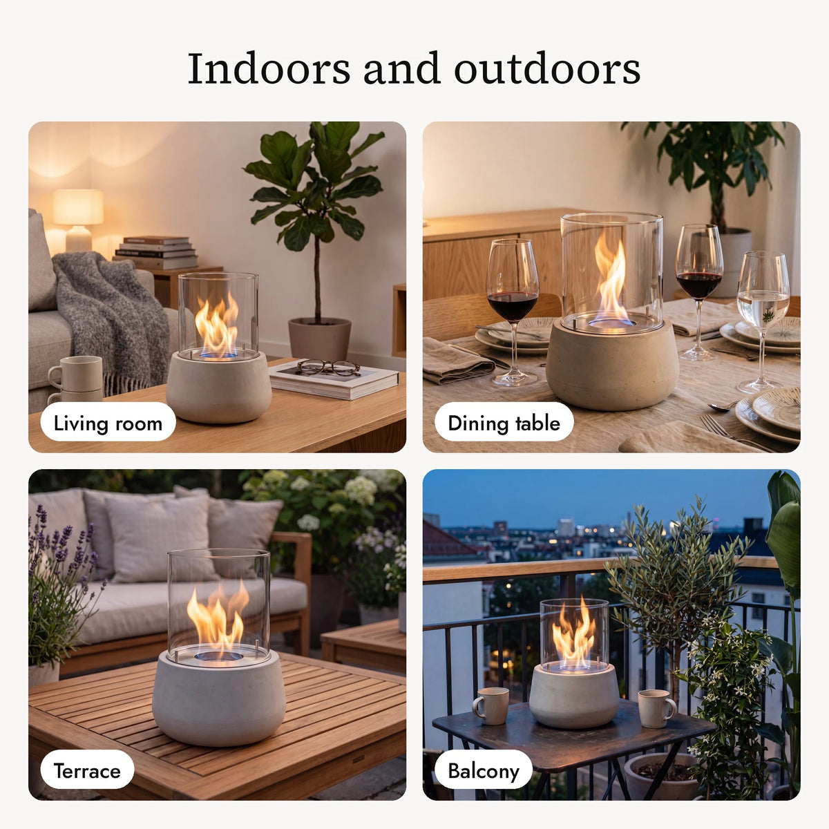 BELLY M table fire in the living room, at the dining table, on the terrace and on the balcony (AI content)