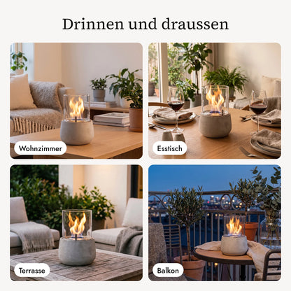 Tischfeuer BELLY S im Wohnzimmer, am Esstisch, auf der Terrasse und auf dem Balkon (KI-Inhalte)