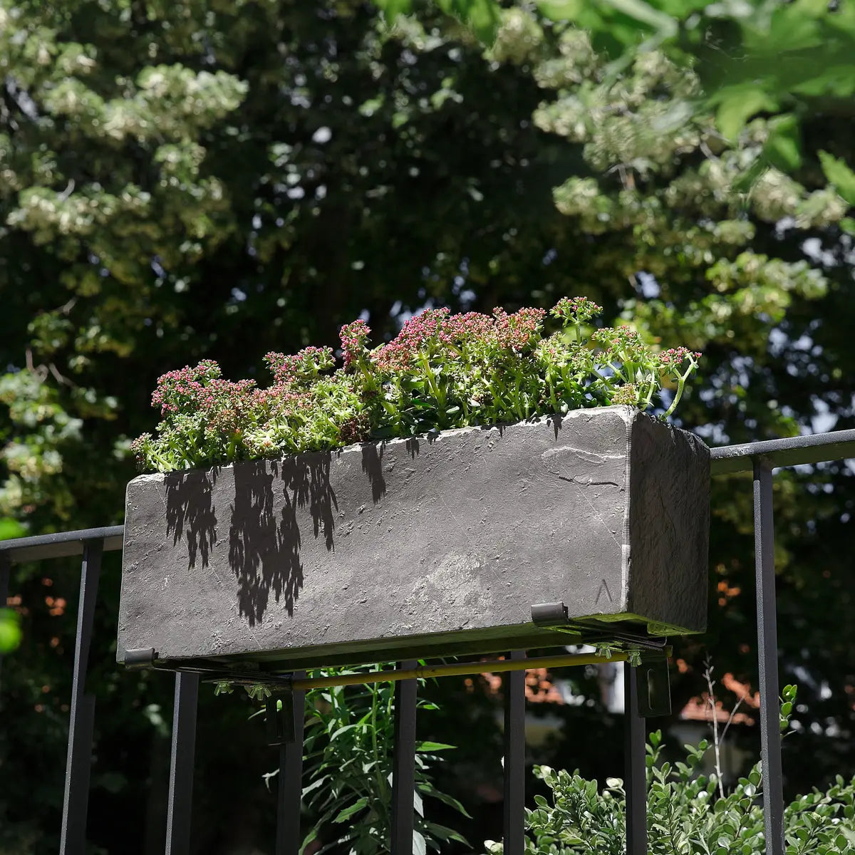 blumenkästen balkon löcher JARDI 50 Anthrazit – Balkonkasten 50x17x17 cm 8 kg Naturschiefer Schwa – CLIMAQUA