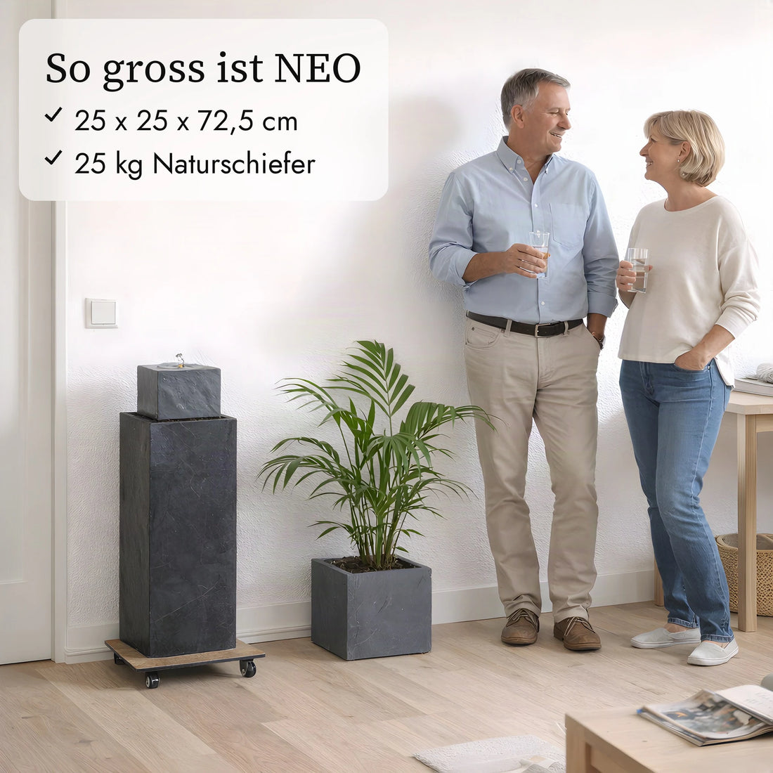 So gross ist die Brunnensäule NEO ANTHRAZIT im Vergleich zu einem Paar (KI-Inhalte)