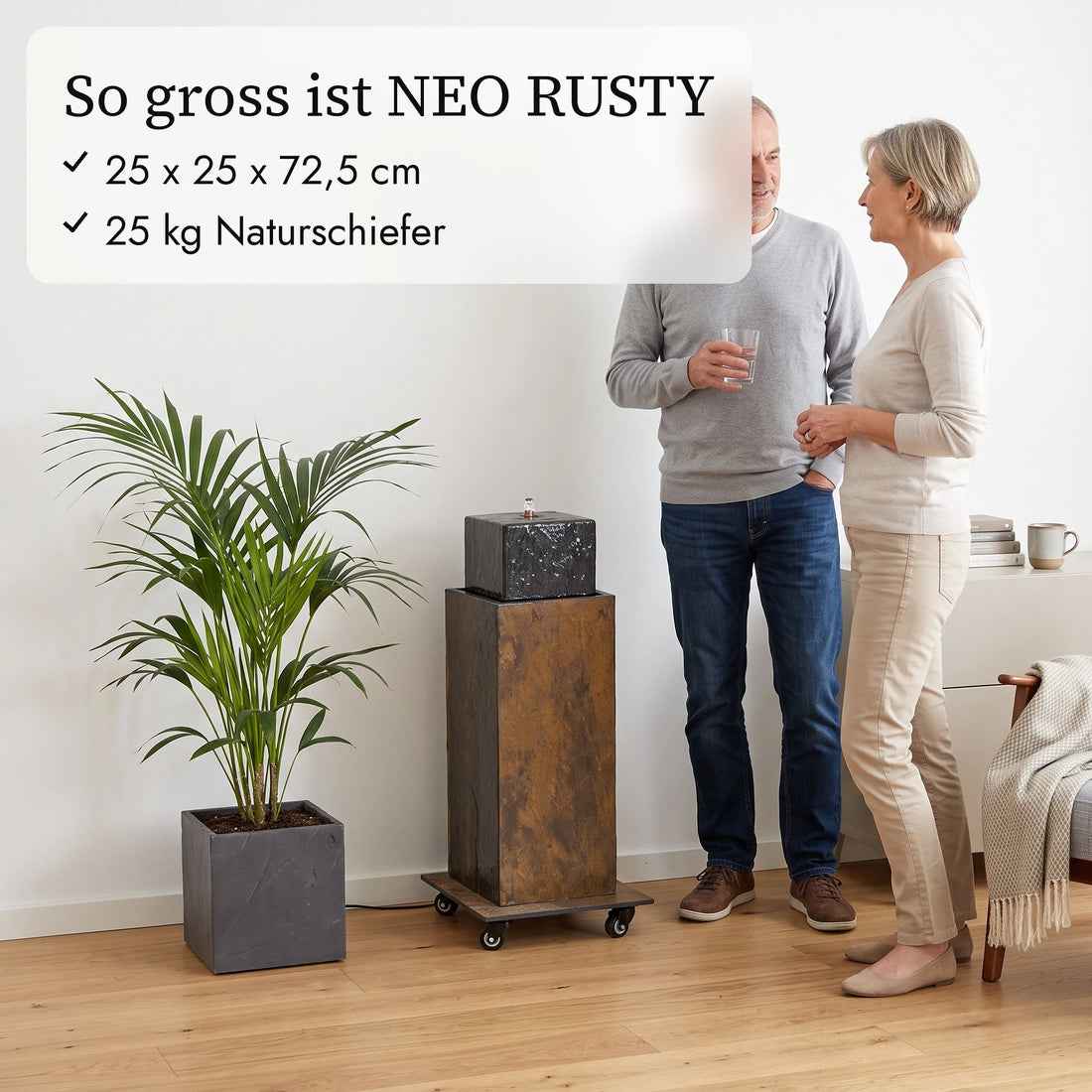 So gross ist die Brunnensäule NEO RUSTY im Vergleich zu einem Paar (KI-Inhalte)