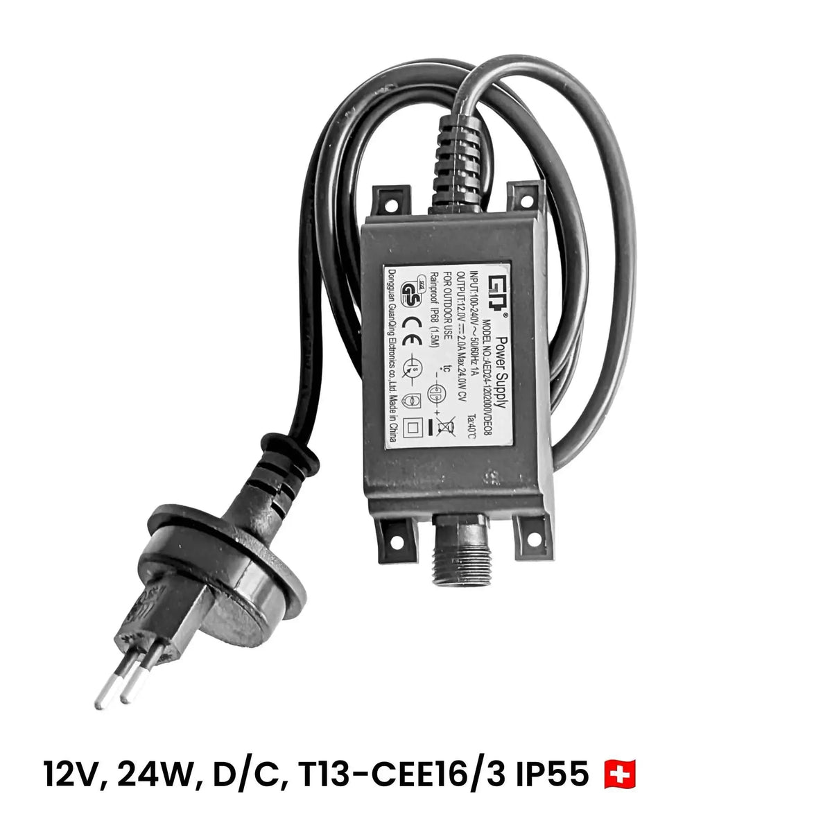 CLIMAQUA Netzstecker 12V, 24W TRAFO CH-IP55 🇨🇭 - CLIMAQUA