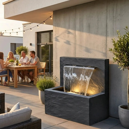 VICTORIA Falls – Edler Schiefer Gartenbrunnen mit Wasserfall und Beleuchtung - CLIMAQUA