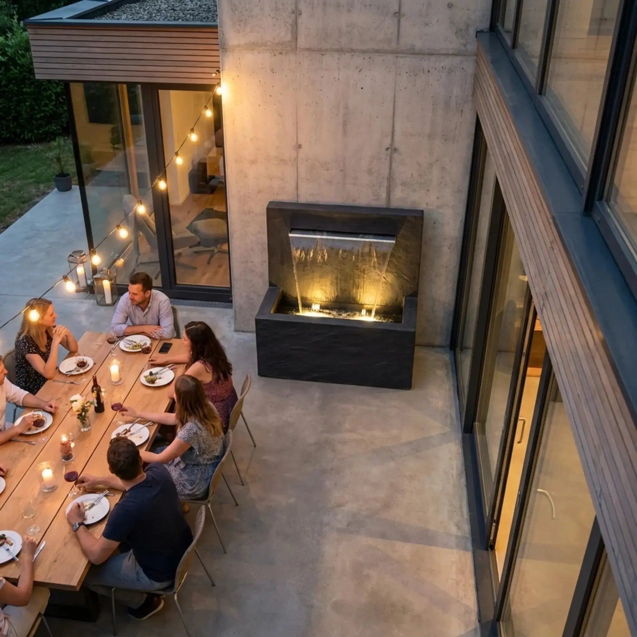 VICTORIA Falls – Edler Schiefer Gartenbrunnen mit Wasserfall und Beleuchtung - CLIMAQUA