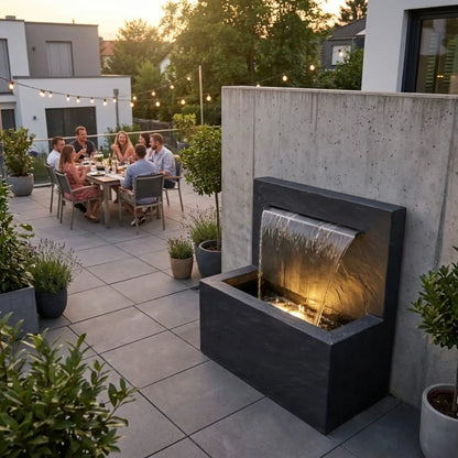 VICTORIA Falls – Edler Schiefer Gartenbrunnen mit Wasserfall und Beleuchtung - CLIMAQUA