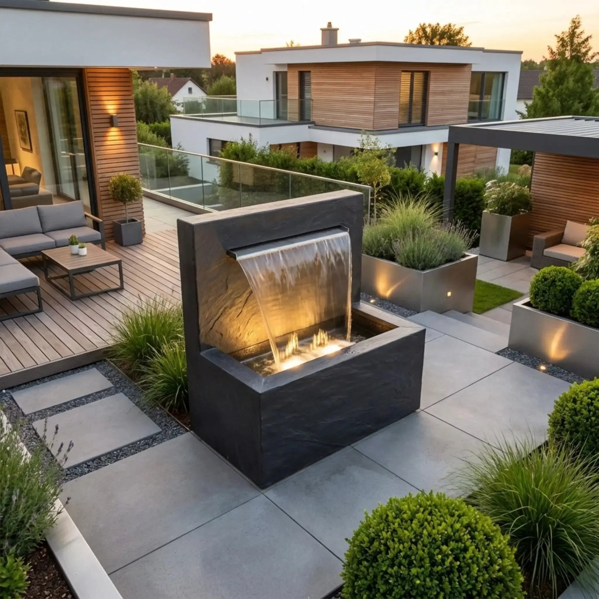 VICTORIA Falls – Edler Schiefer Gartenbrunnen mit Wasserfall und Beleuchtung - CLIMAQUA