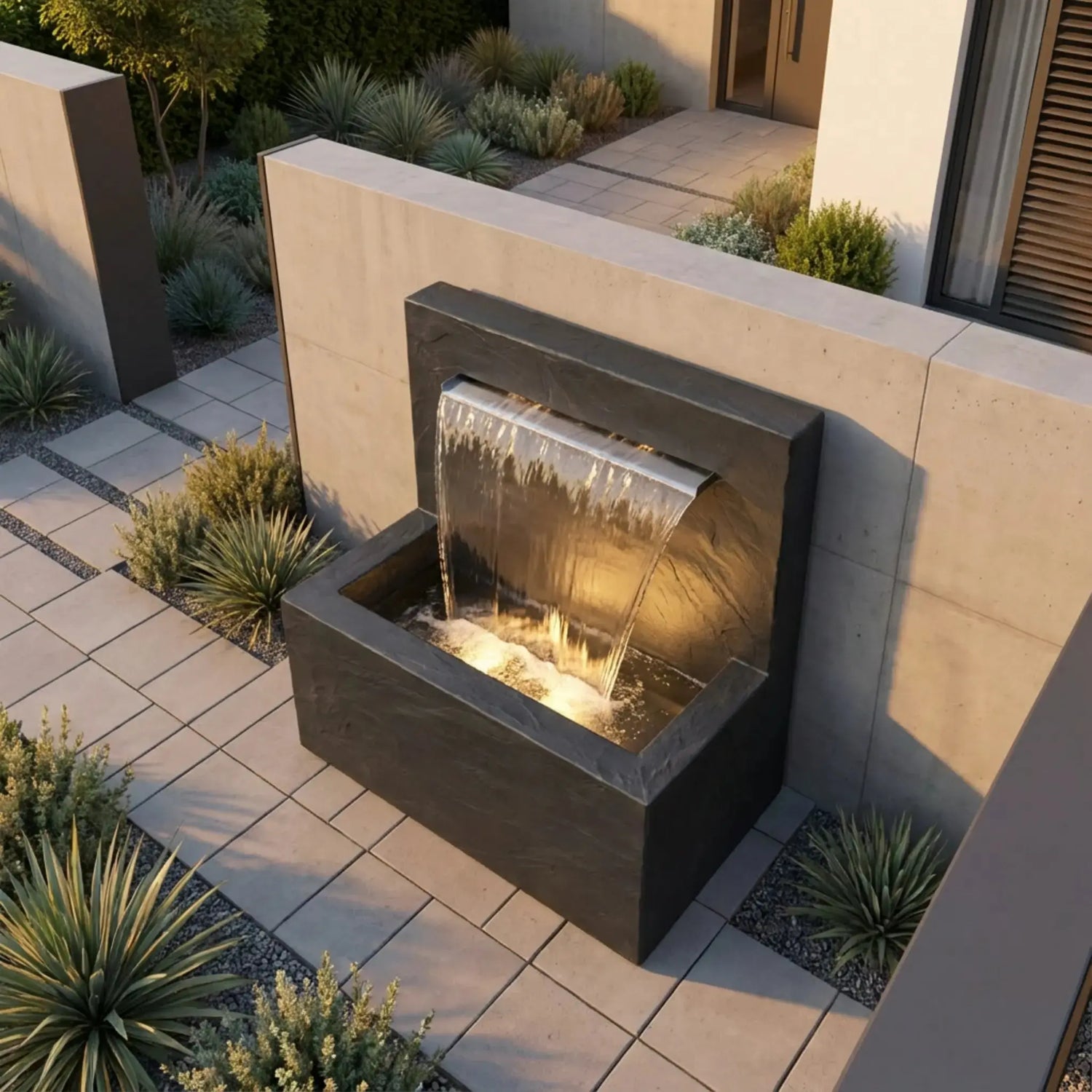 VICTORIA Falls – Edler Schiefer Gartenbrunnen mit Wasserfall und Beleuchtung - CLIMAQUA