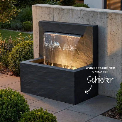 VICTORIA Falls – Edler Schiefer Gartenbrunnen mit Wasserfall und Beleuchtung - CLIMAQUA