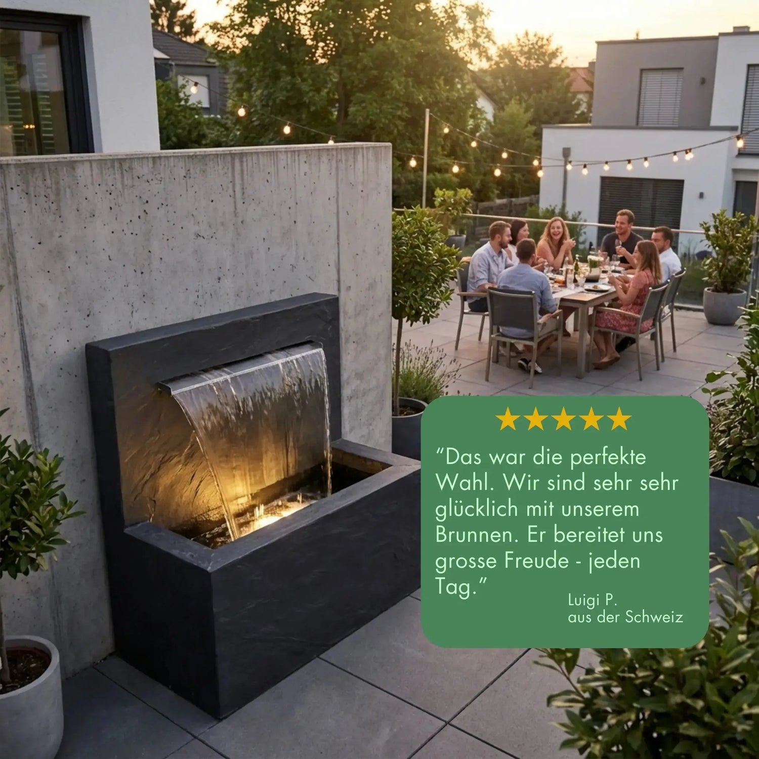 VICTORIA Falls – Edler Schiefer Gartenbrunnen mit Wasserfall und Beleuchtung - CLIMAQUA