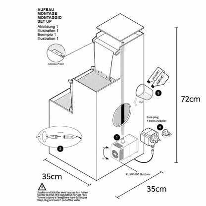 Design Gartenbrunnen mit Wasserfall und Beleuchtung KUBO - CLIMAQUA