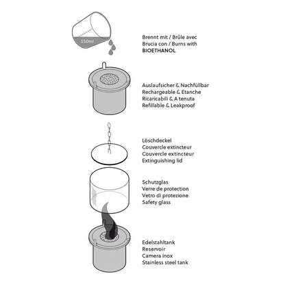 Ethanol Tischfeuer Edelstahl CRESCENDO STEEL - CLIMAQUA