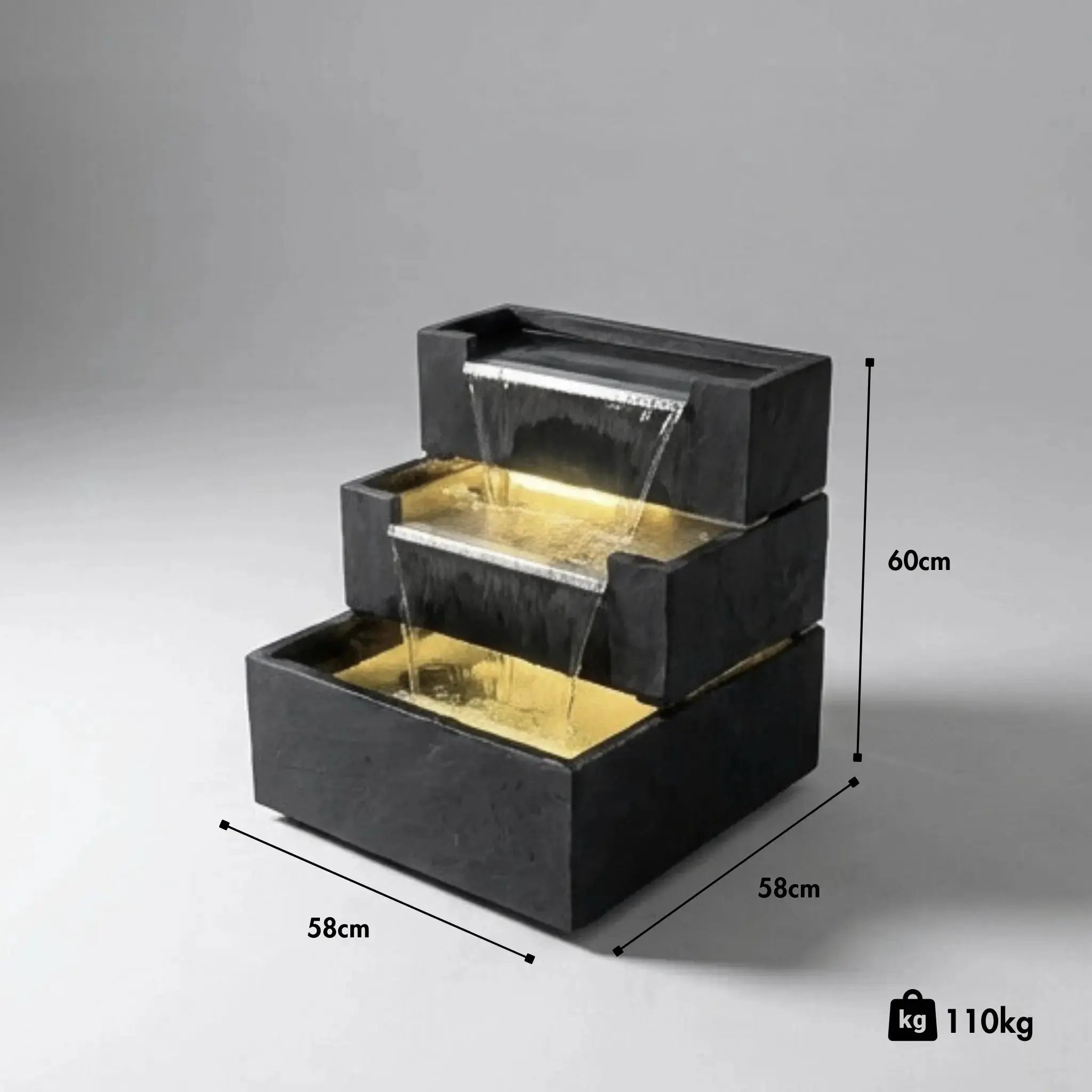 FIJI Falls – Gartenbrunnen mit zweifachem Wasserfall und warmweisser Belechtung - CLIMAQUA