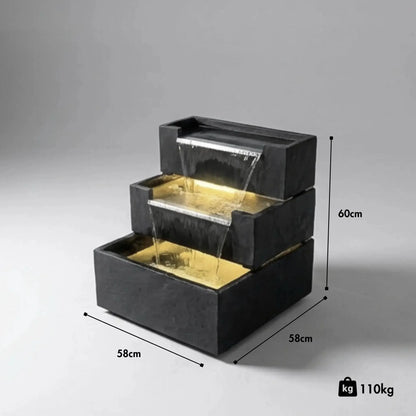 FIJI Falls – Gartenbrunnen mit zweifachem Wasserfall und warmweisser Belechtung - CLIMAQUA