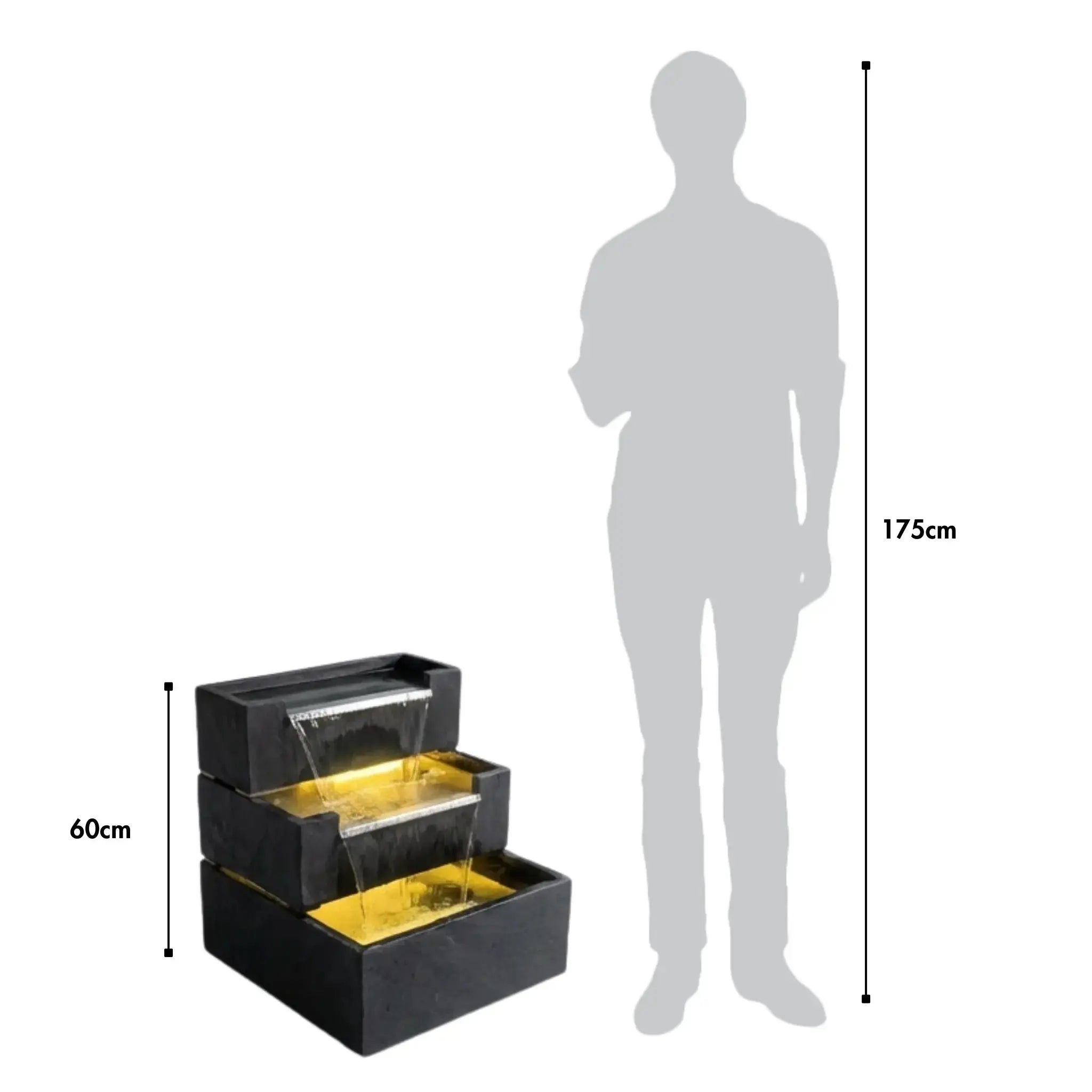 FIJI Falls – Gartenbrunnen mit zweifachem Wasserfall und warmweisser Belechtung - CLIMAQUA
