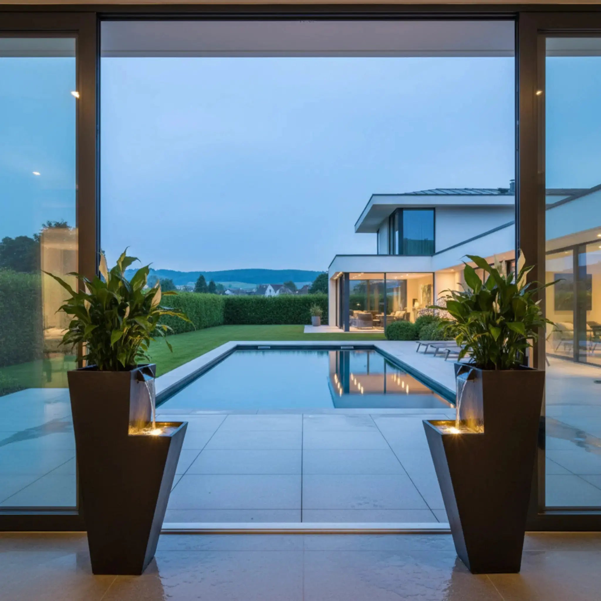 ZOE 30 Anthrazit – Wasserfallbrunnen mit Pflanzgefäss aus Naturschiefer Braun mit LED-Beleuchtung 38 x 26 x 76 cm 25 kg - CLIMAQUA