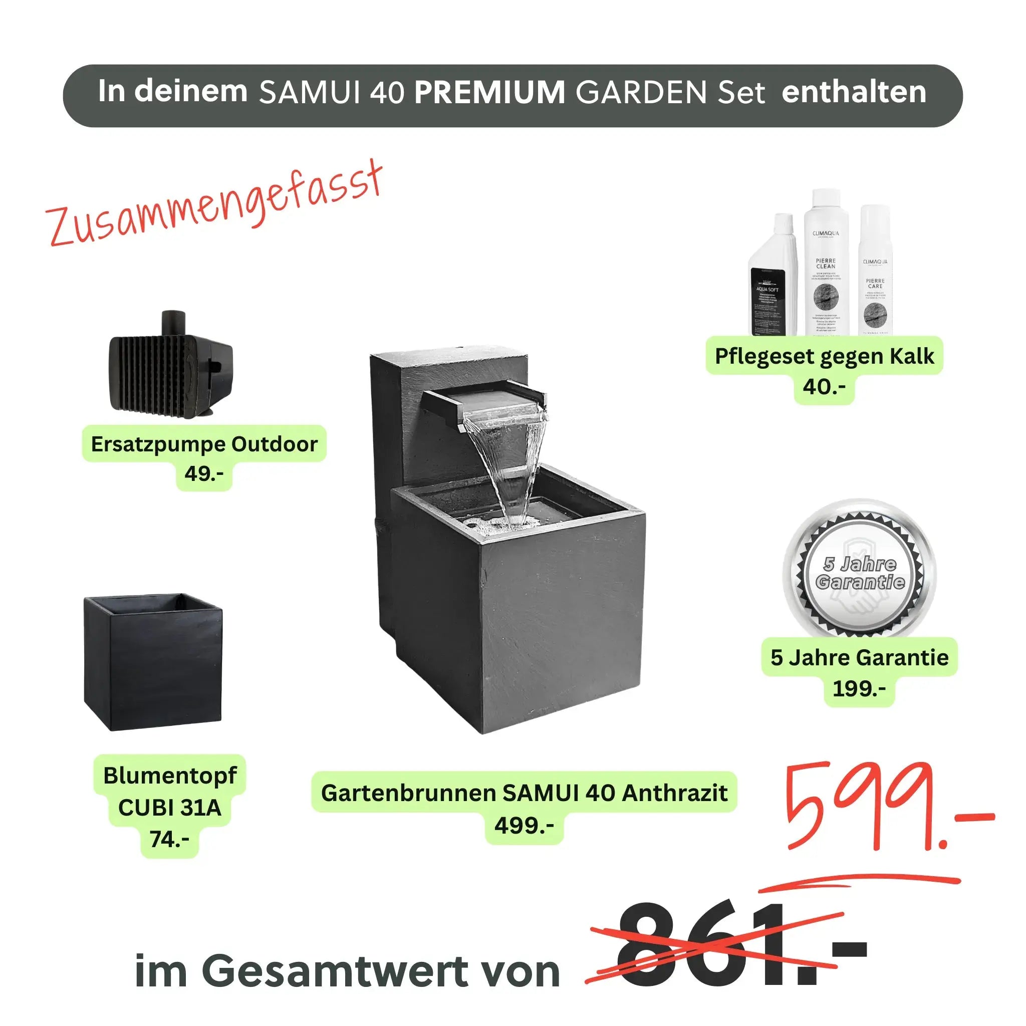 Gartenbrunnen SAMUI 40 PREMIUM GARDEN SET - CLIMAQUA