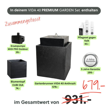 Gartenbrunnen VIDA 40 PREMIUM GARDEN Set Anthrazit - CLIMAQUA