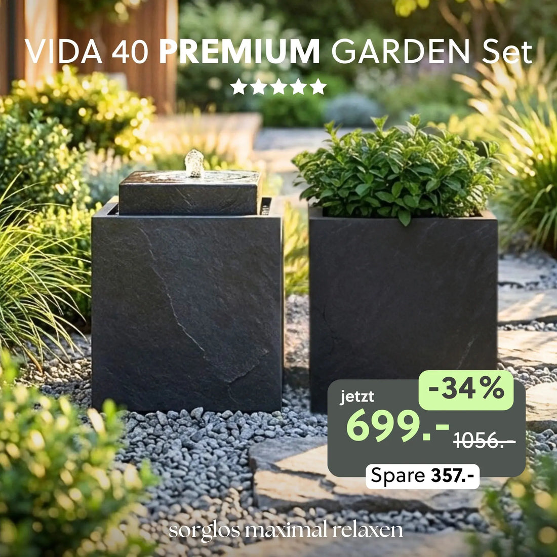 Gartenbrunnen VIDA 40 PREMIUM GARDEN Set Anthrazit - CLIMAQUA