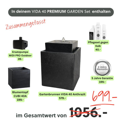 Gartenbrunnen VIDA 40 PREMIUM GARDEN Set Anthrazit - CLIMAQUA
