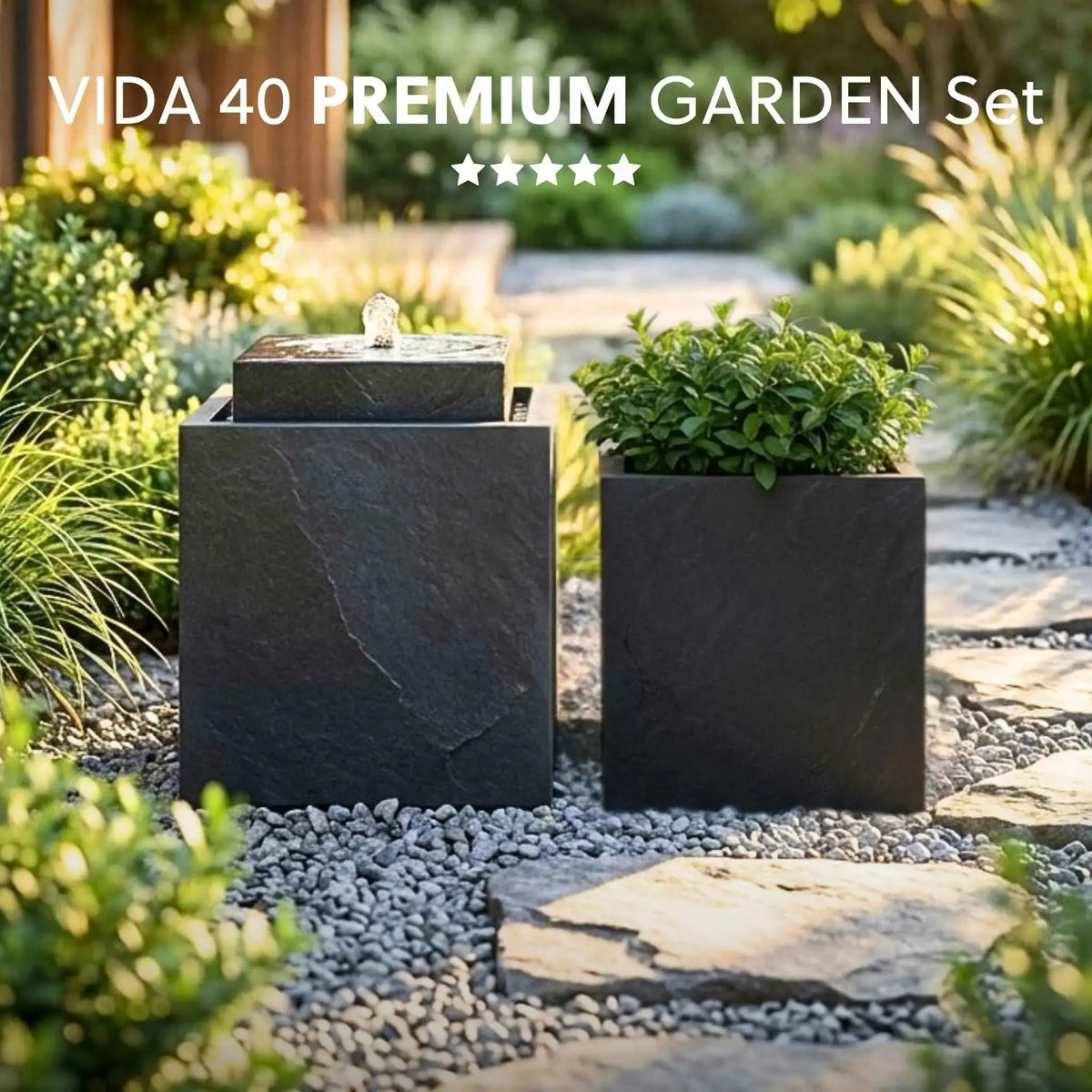 Gartenbrunnen VIDA 40 PREMIUM GARDEN Set Anthrazit - CLIMAQUA