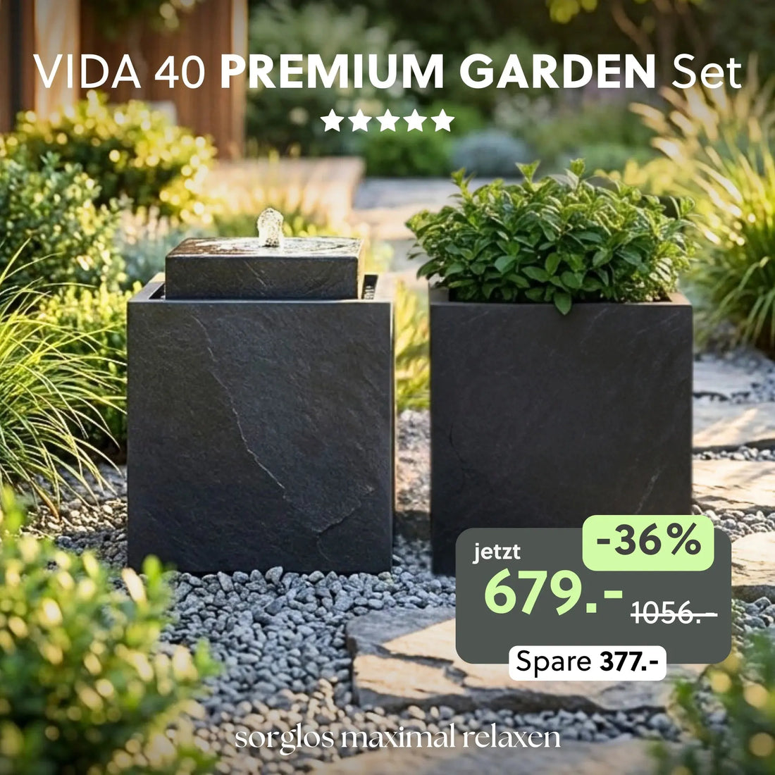 Gartenbrunnen VIDA 40 PREMIUM LIVING Set Anthrazit - CLIMAQUA